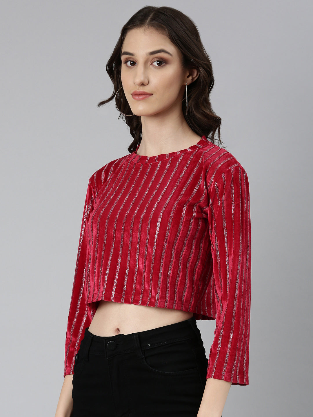 Women Fuchsia Striped Crop Top