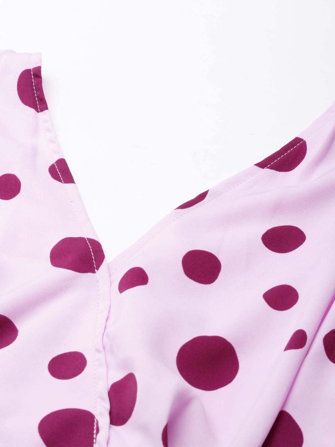 Women Lavender Polka Dots Blouson Crop Top