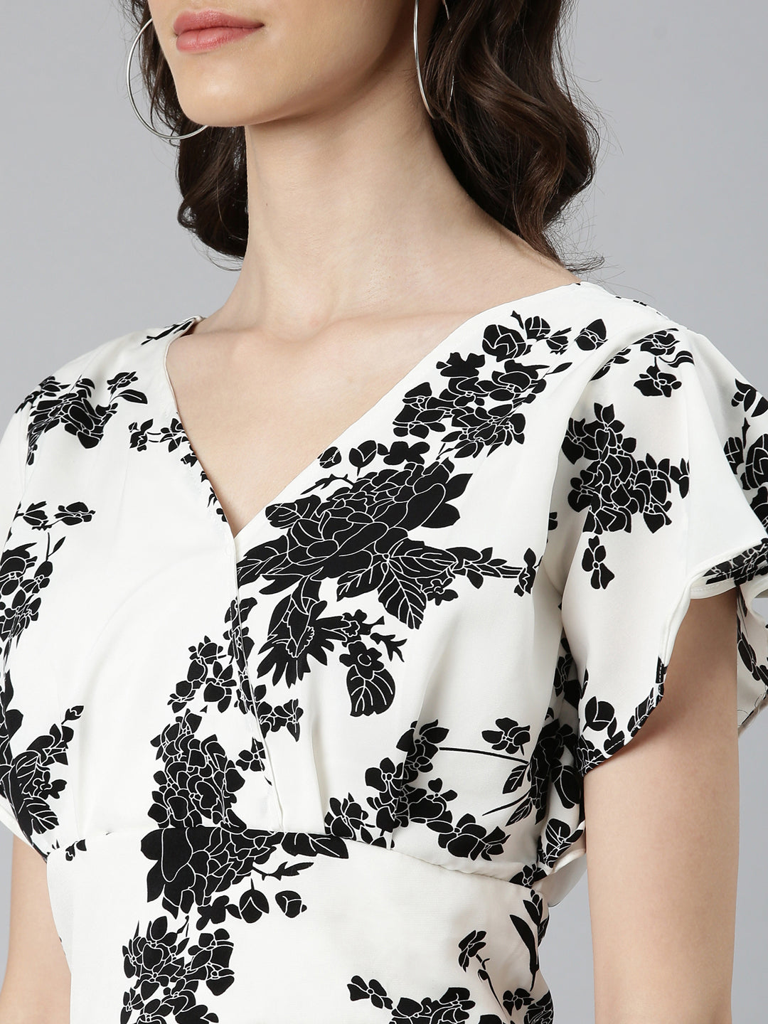 Women White Floral Styled Back Crop Top