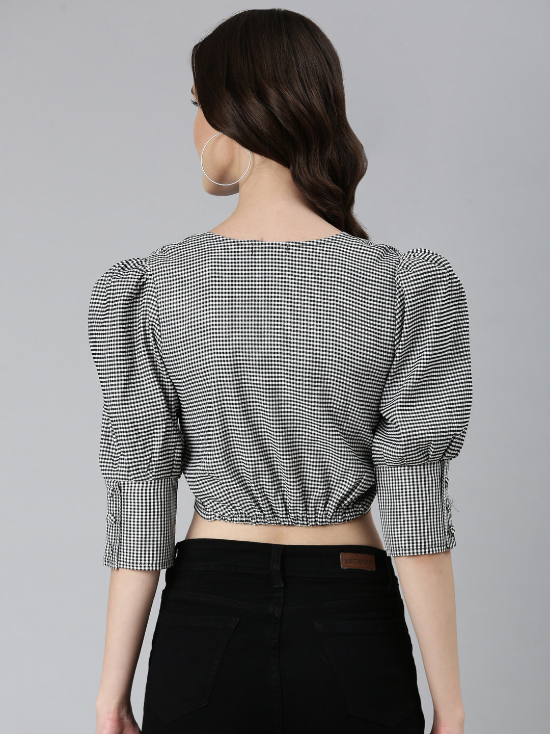 Women Black Geometrical Blouson Crop Top