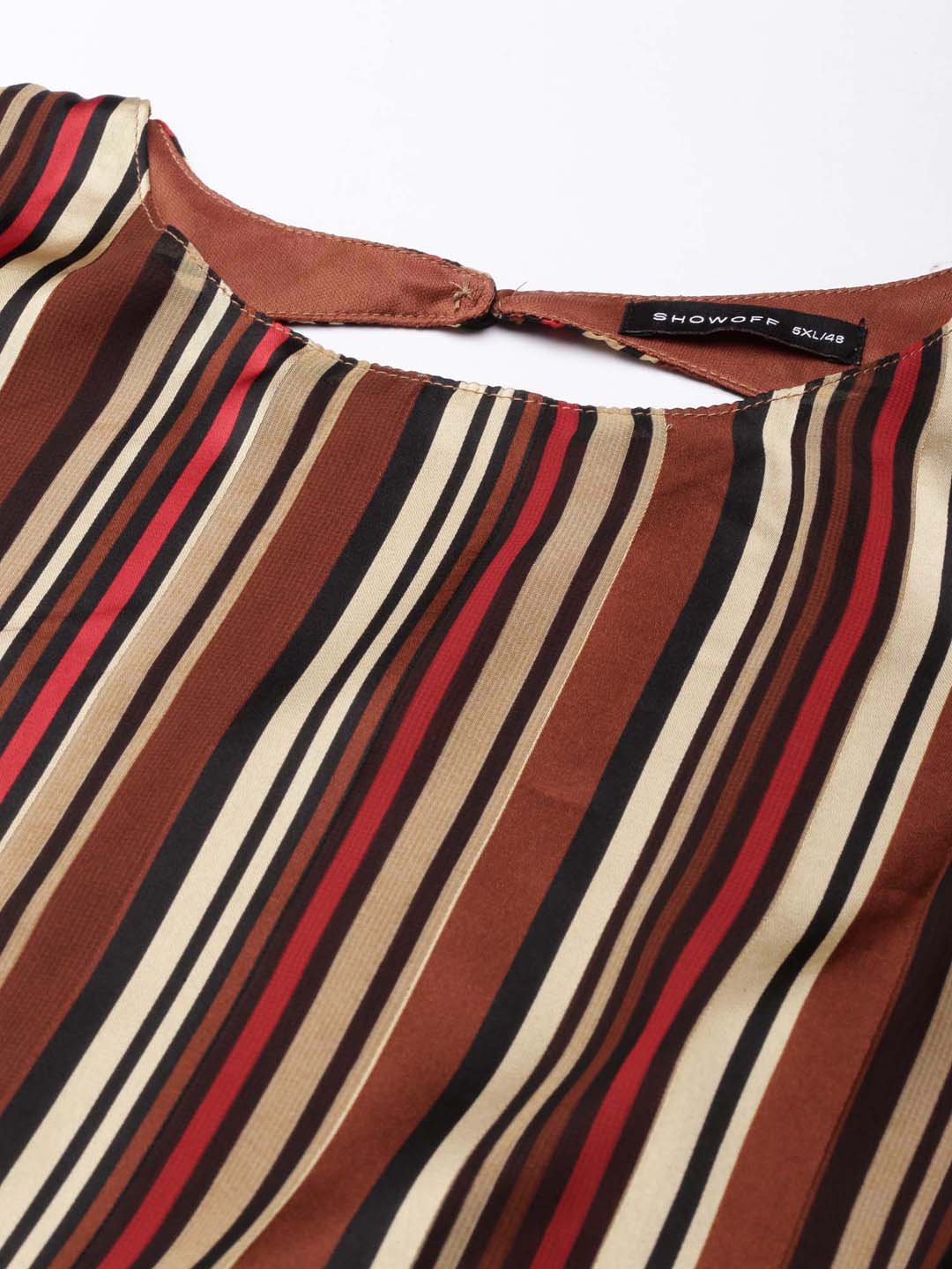 Women Brown Striped Styled Back Crop Top