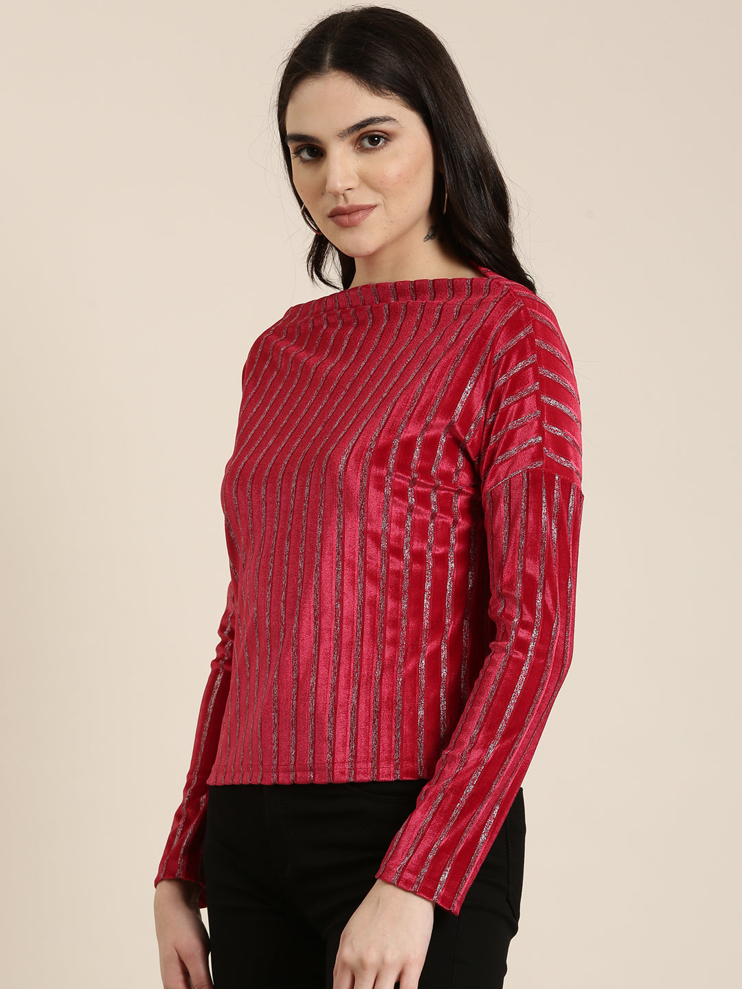 Women Magenta Striped Top