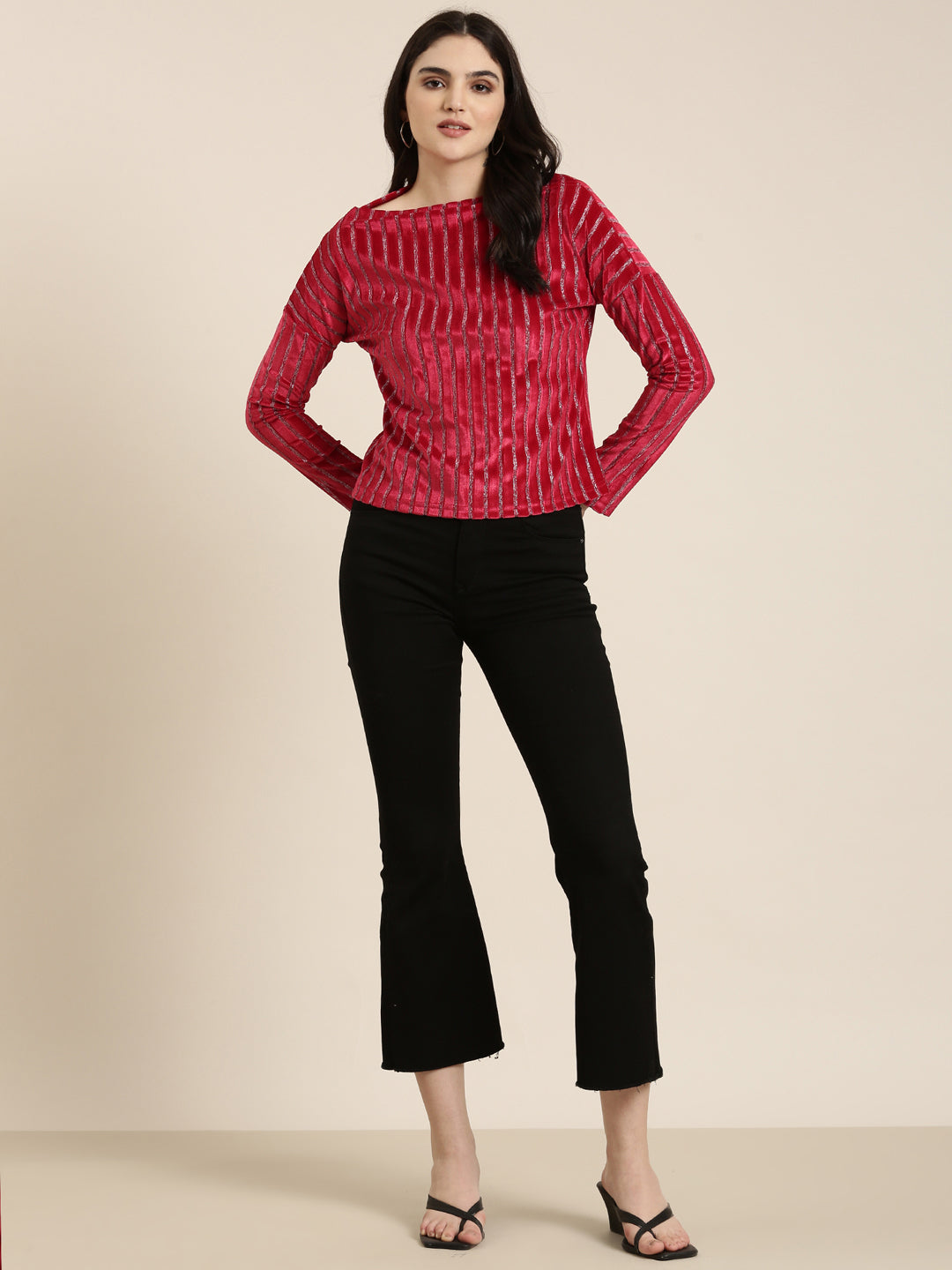 Women Magenta Striped Top