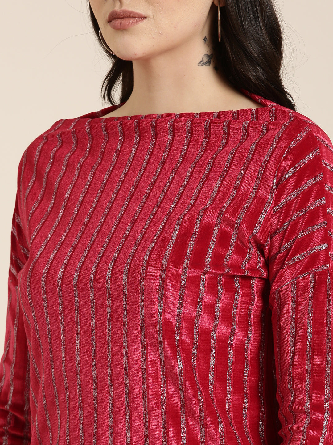 Women Magenta Striped Top