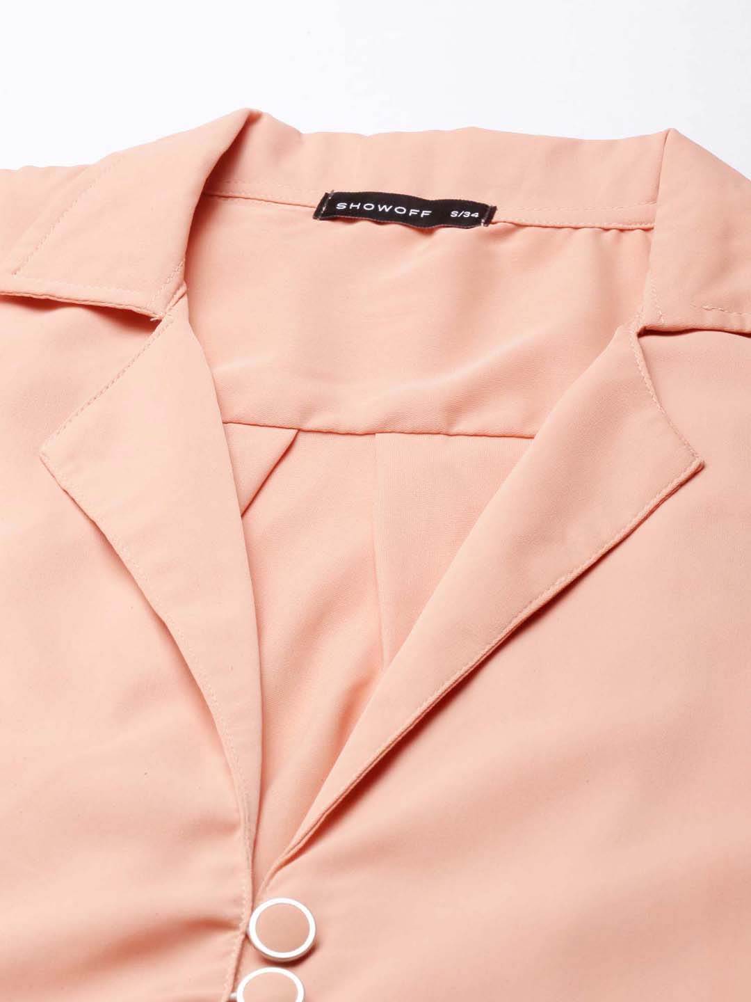 Women Peach Solid Shirt Style Crop Top