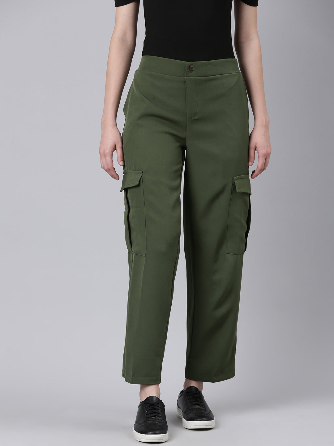 Women Olive Solid Cargos