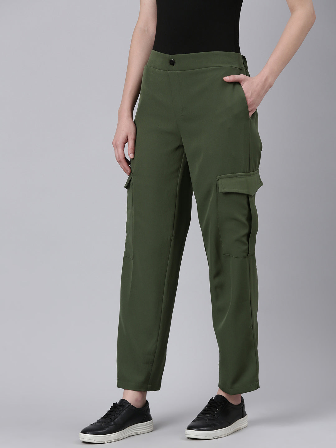 Women Olive Solid Cargos