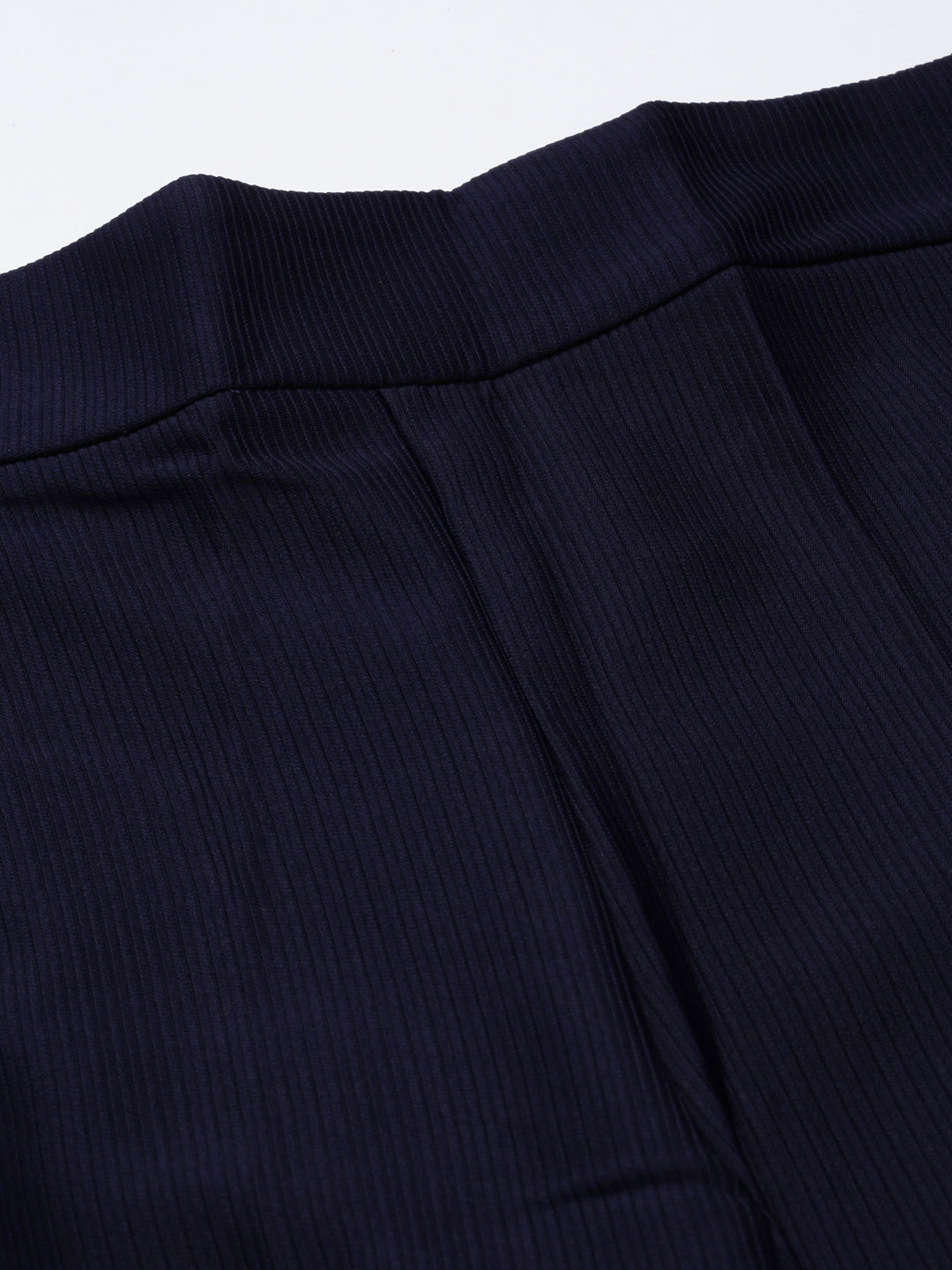 Women Navy Blue Striped Parallel Trouser