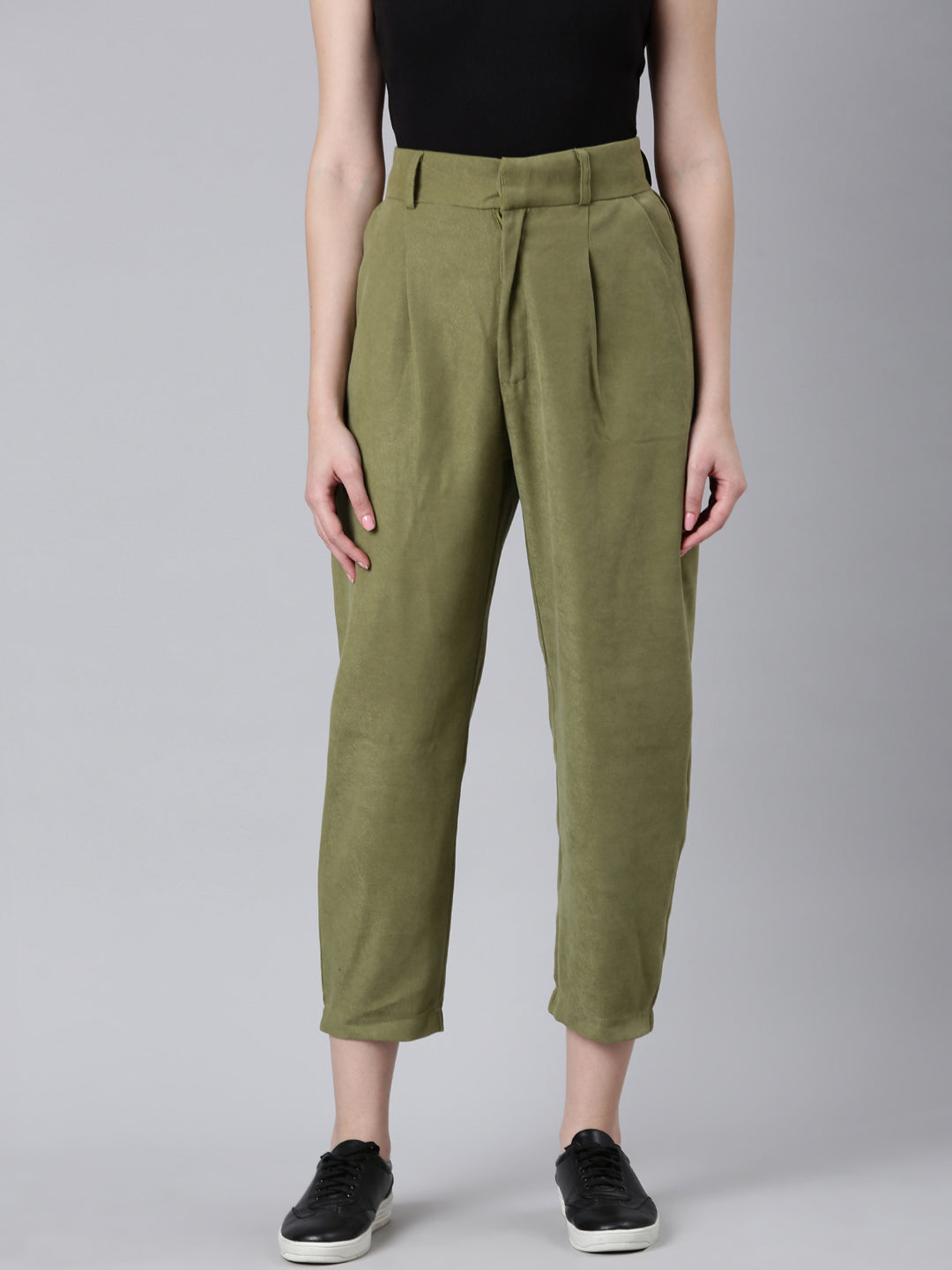Women Olive Solid Trouser