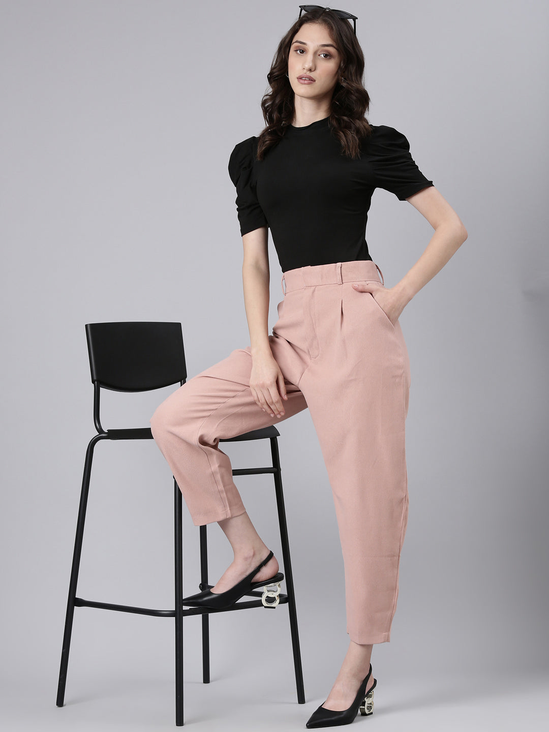 Women Peach Solid Trouser