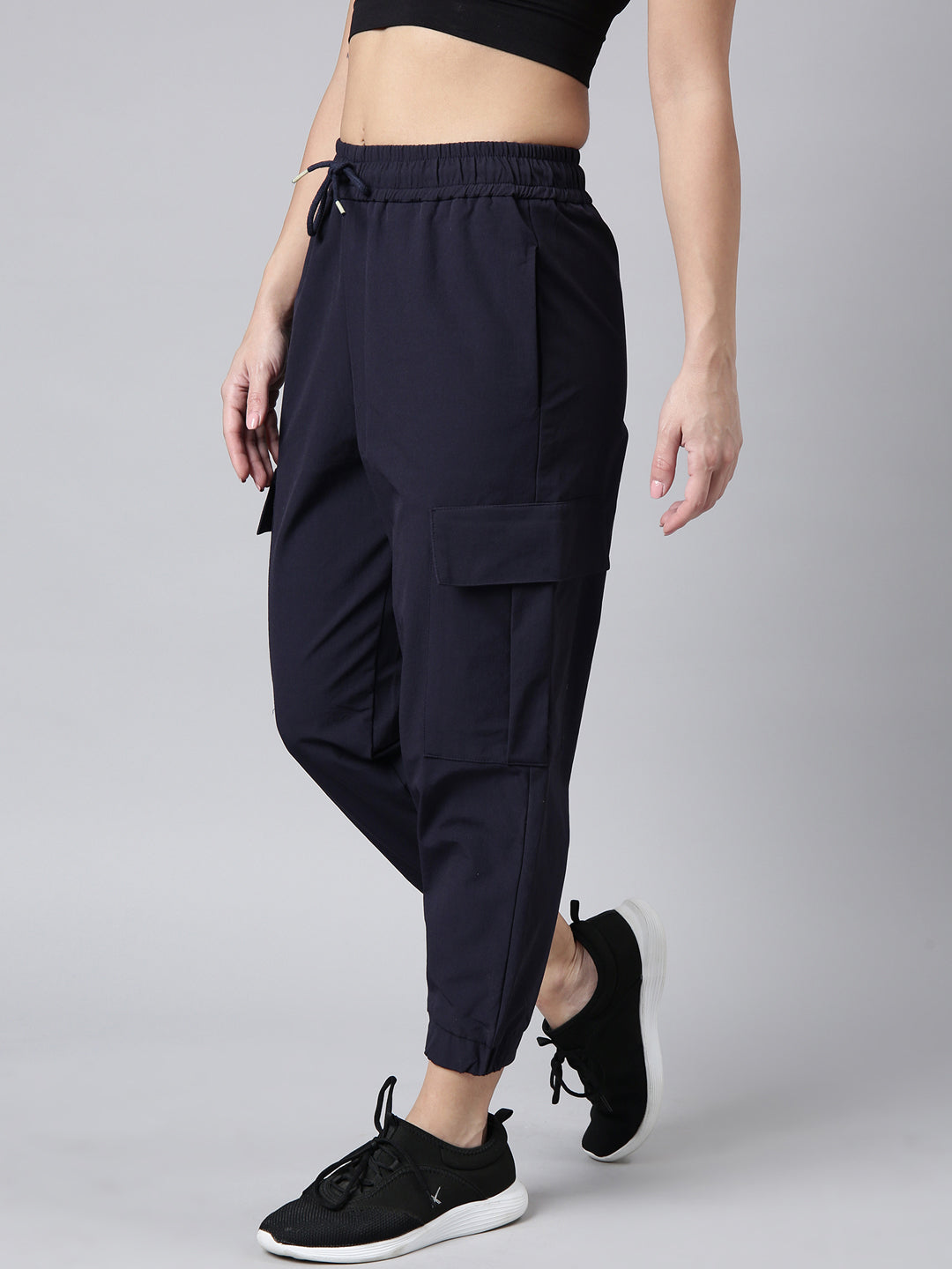 Women Solid Slim Fit Navy Blue Joggers Track Pant