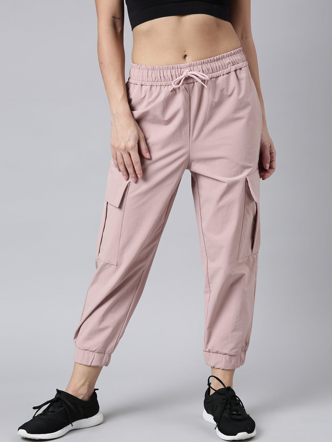 Women Solid Slim Fit Peach Joggers Track Pant