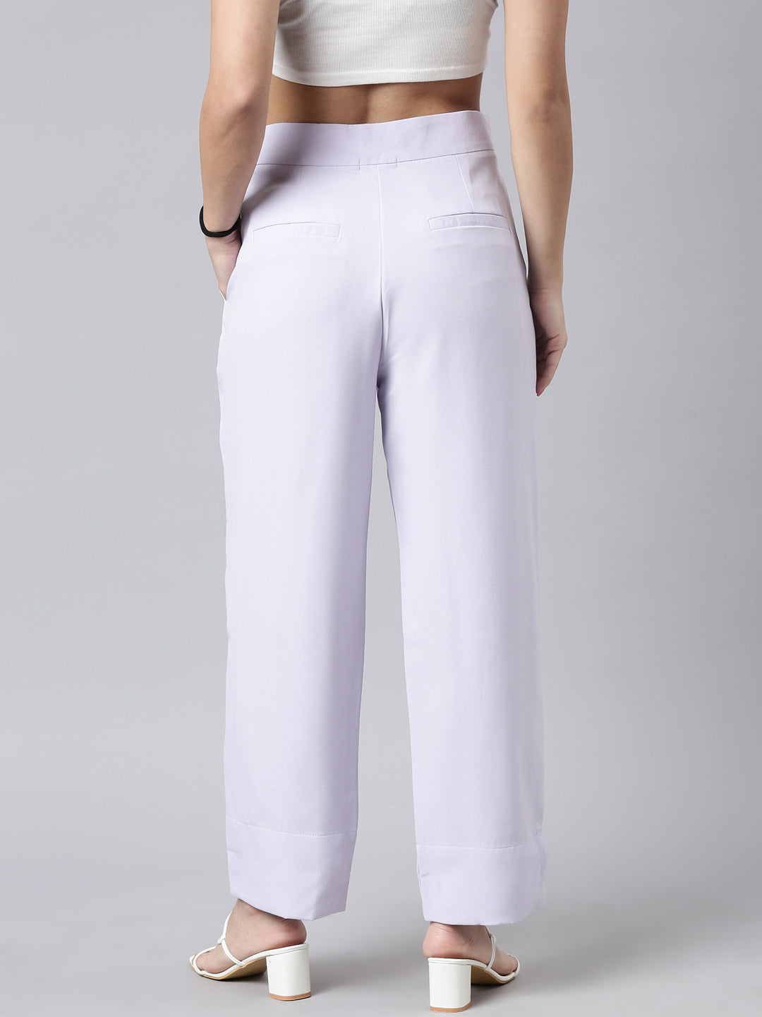 Women Solid Lavender Parallel Trousers
