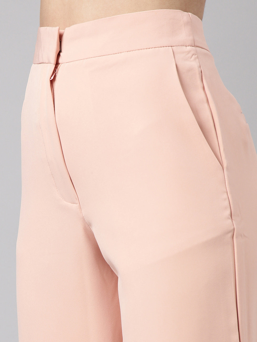 Women Solid Peach Parallel Trousers