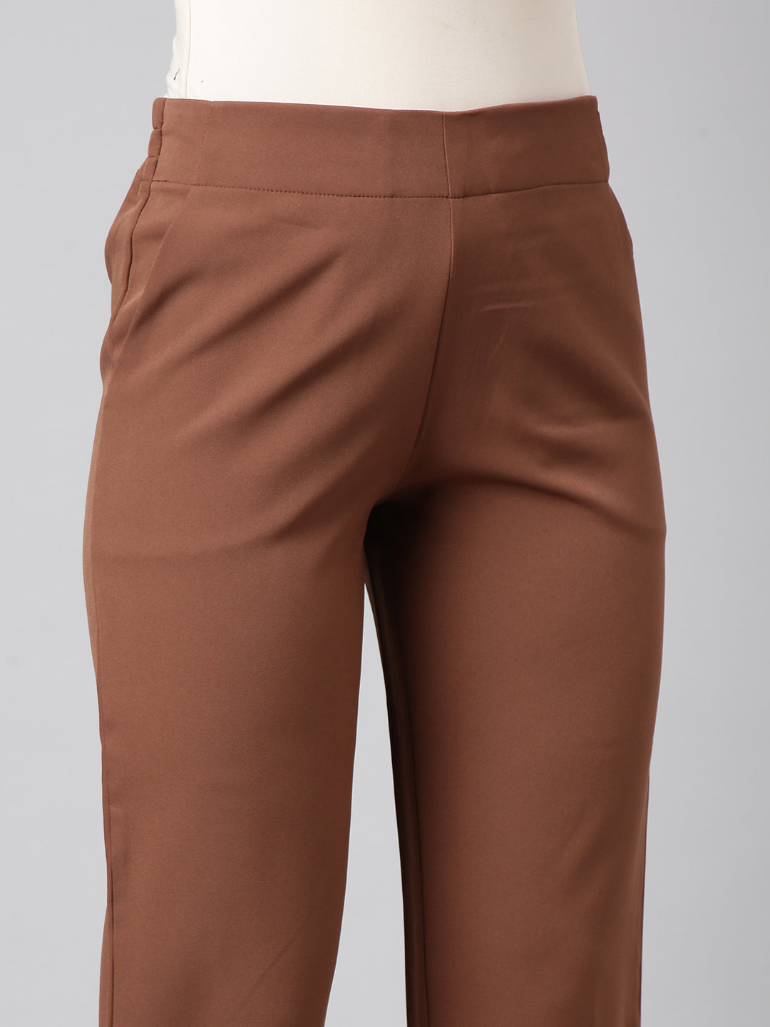 Women Solid Brown Formal Trousers