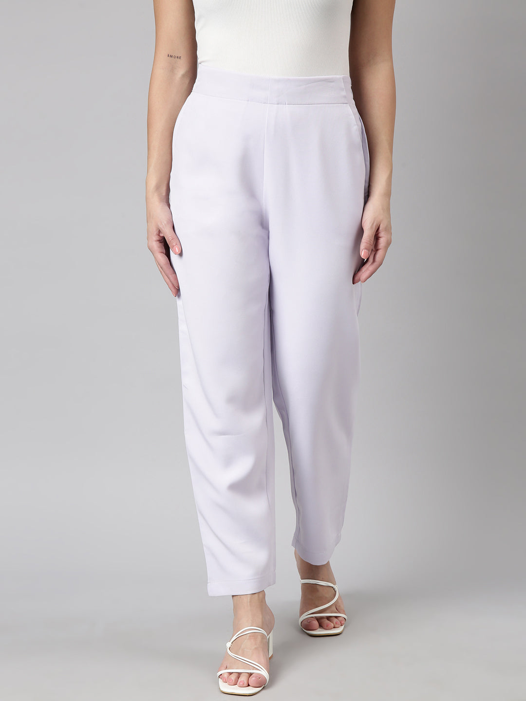 Women Solid Lavender Formal Trousers