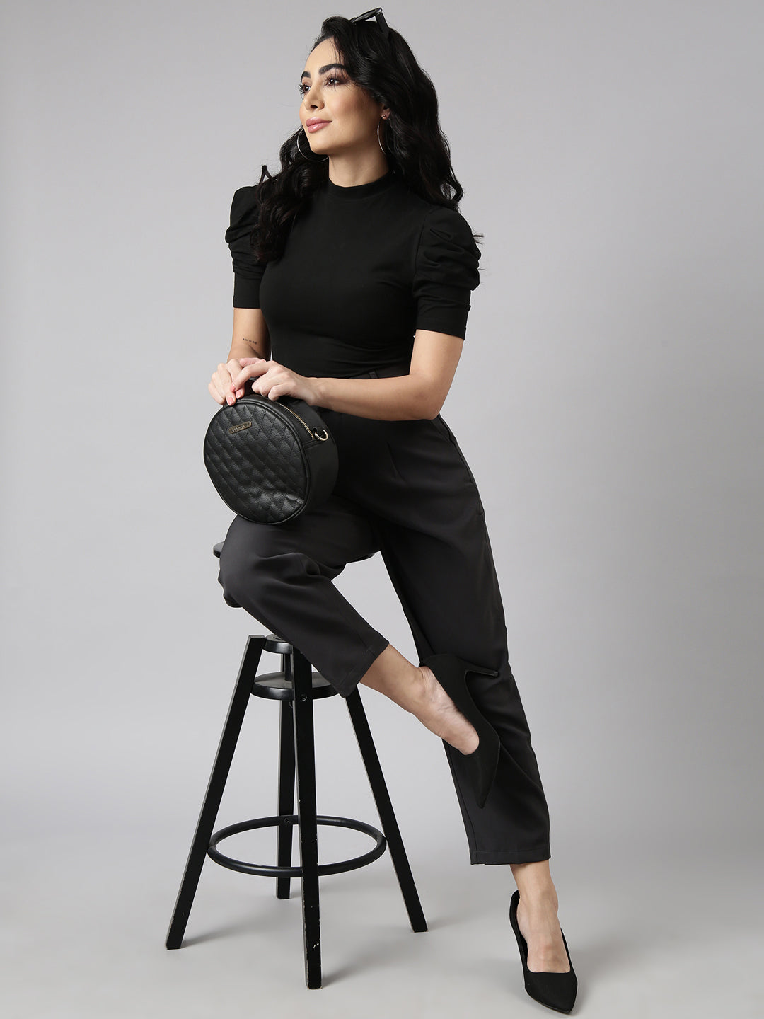 Women Solid Charcoal Formal Trousers