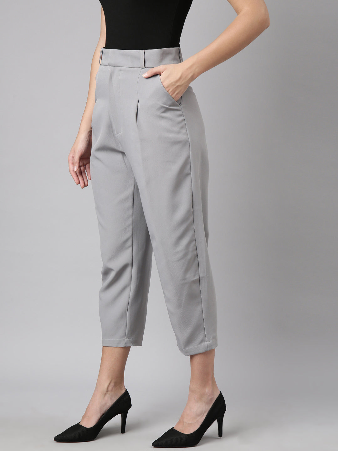 Women Solid Grey Formal Trousers