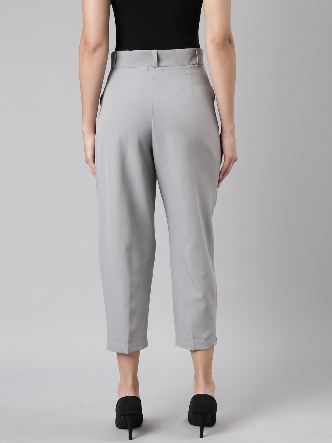 Women Solid Grey Formal Trousers