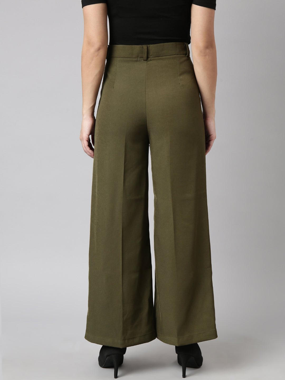 Women Solid Olive Parallel Trousers