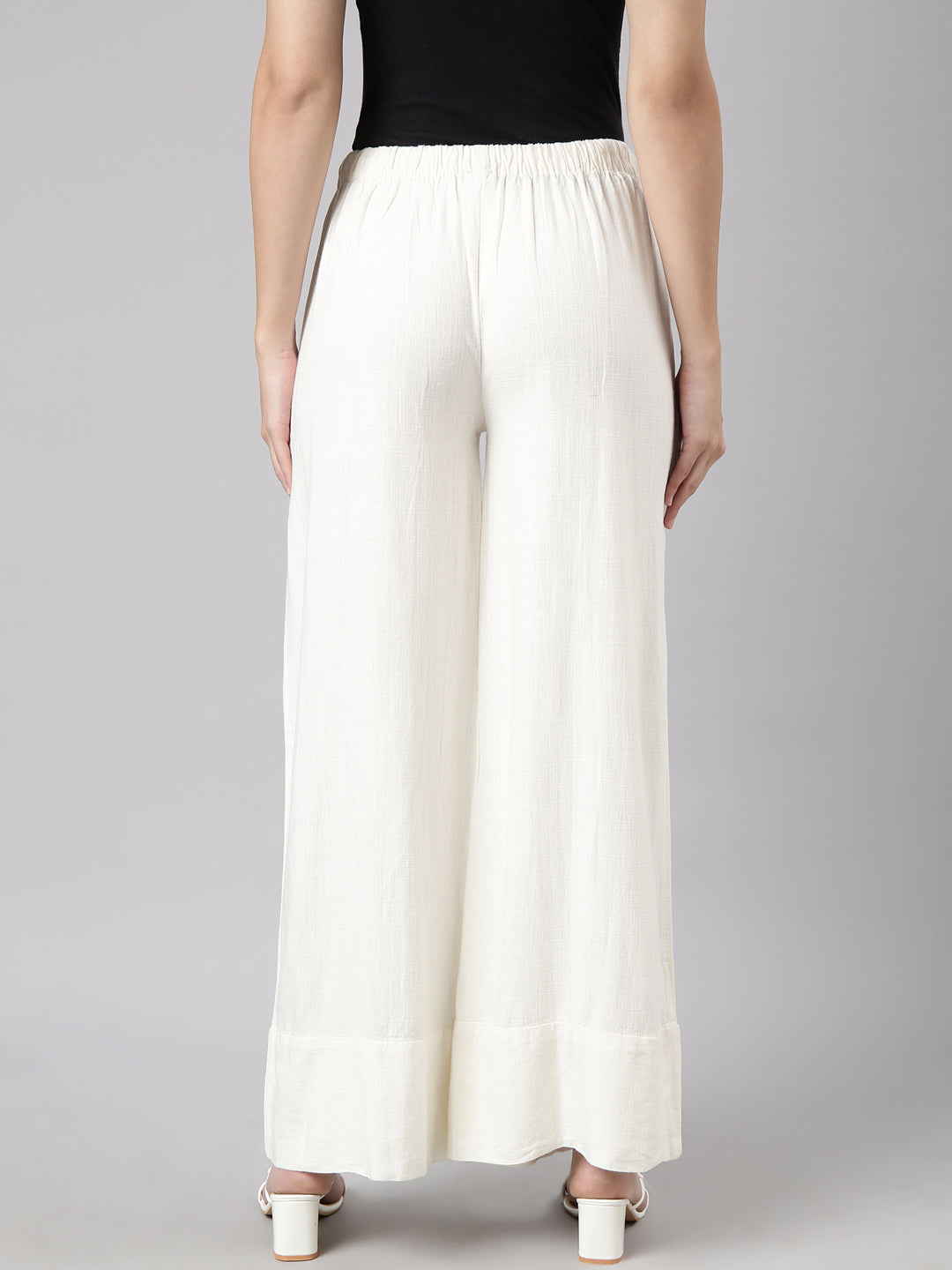 Women Solid Off White Wide Leg Palazzos