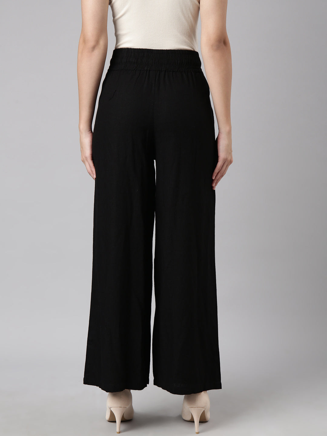 Women Solid Black Wide Leg Palazzos