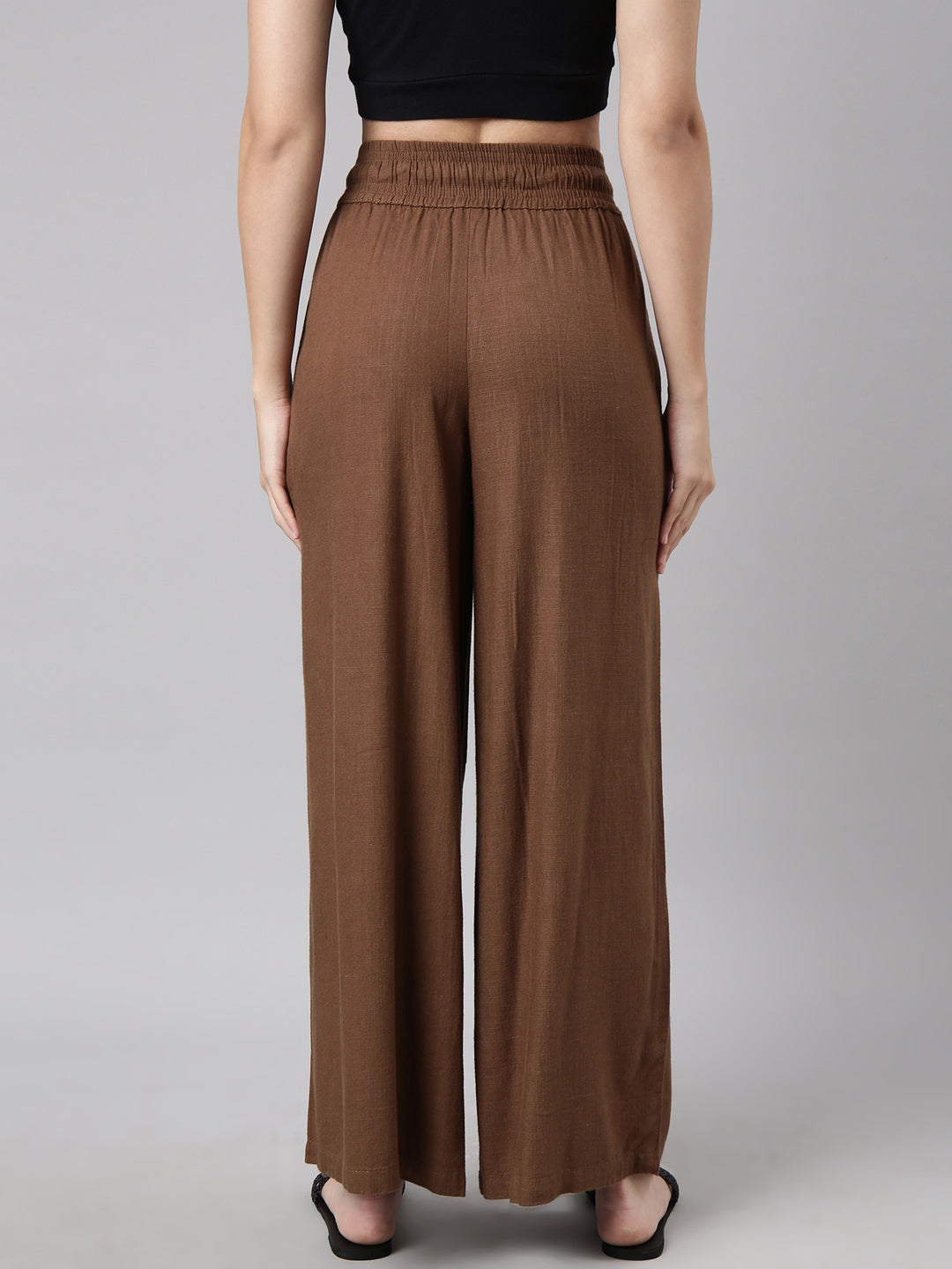 Women Solid Brown Wide Leg Palazzos