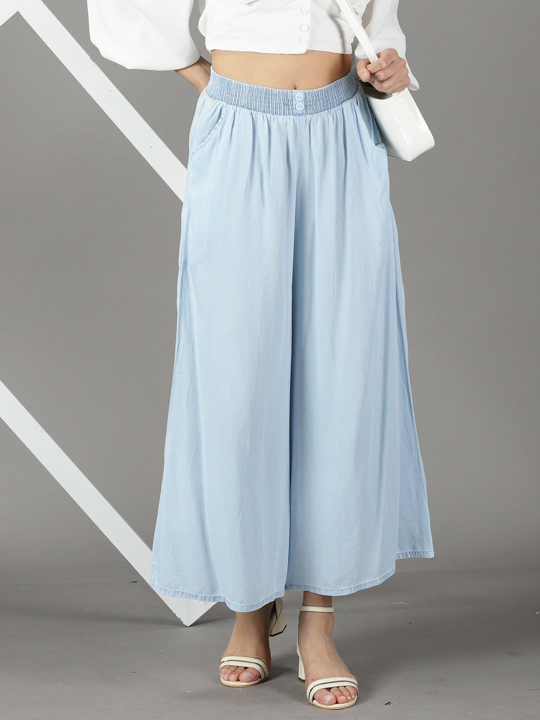 Women's Blue Solid Culottes