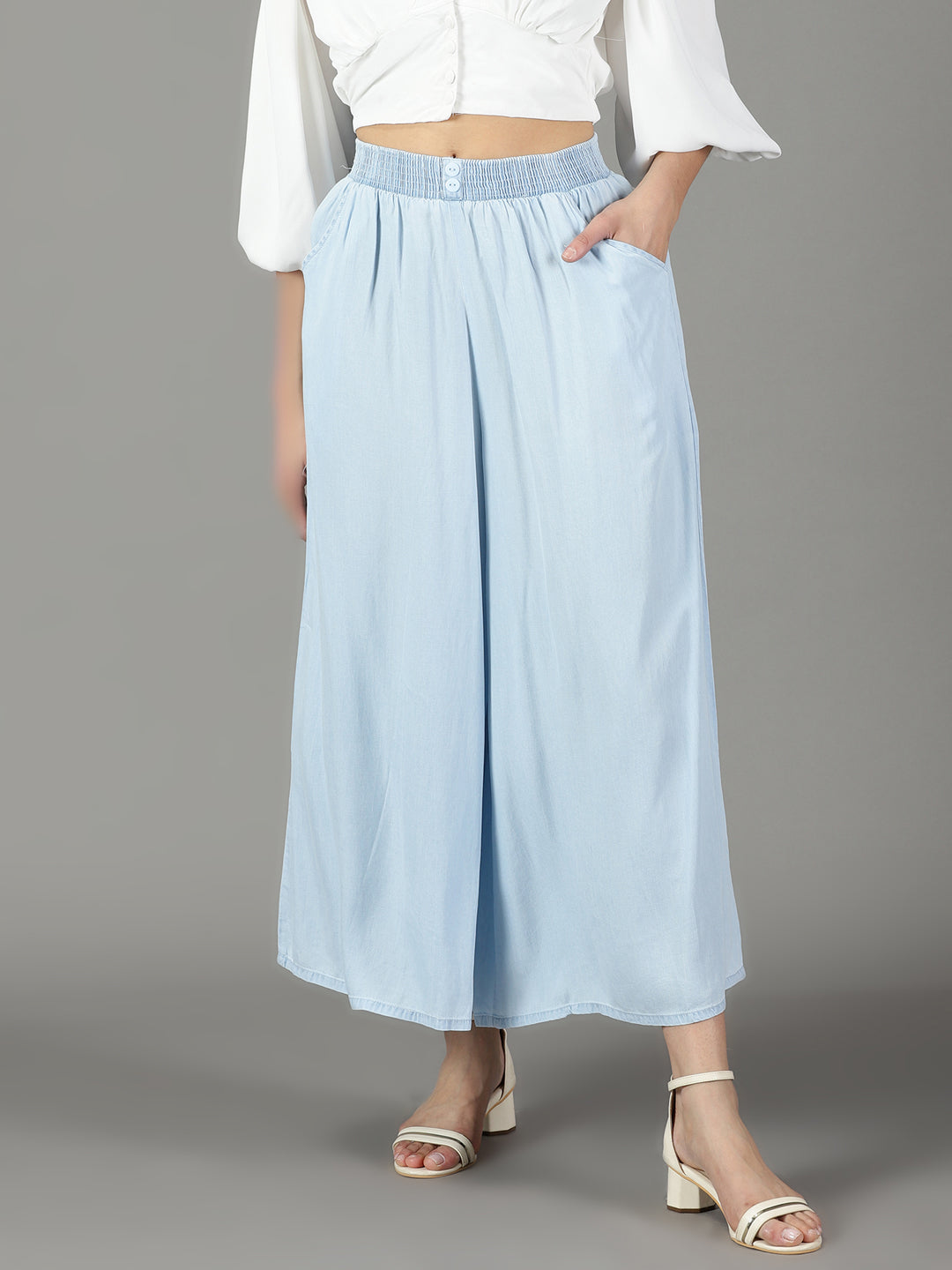 Women's Blue Solid Culottes