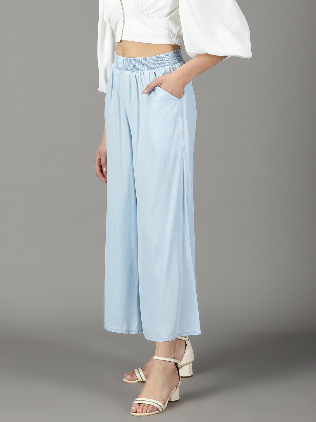 Women's Blue Solid Culottes