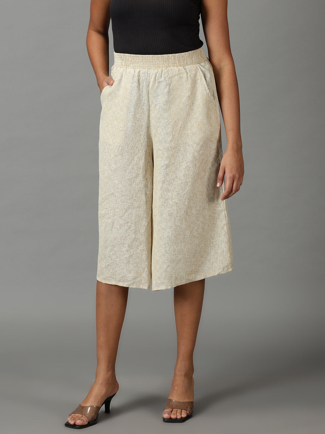 Women's Beige Solid Culottes