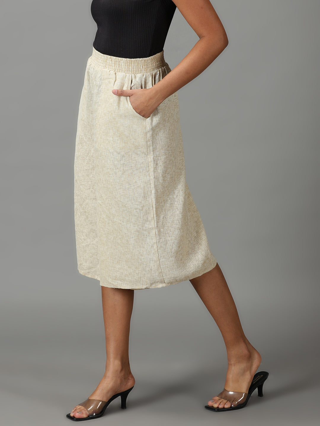 Women's Beige Solid Culottes