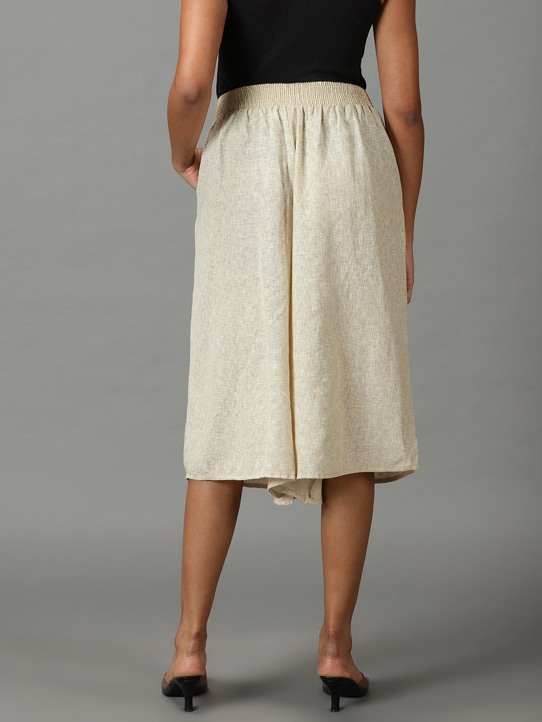 Women's Beige Solid Culottes