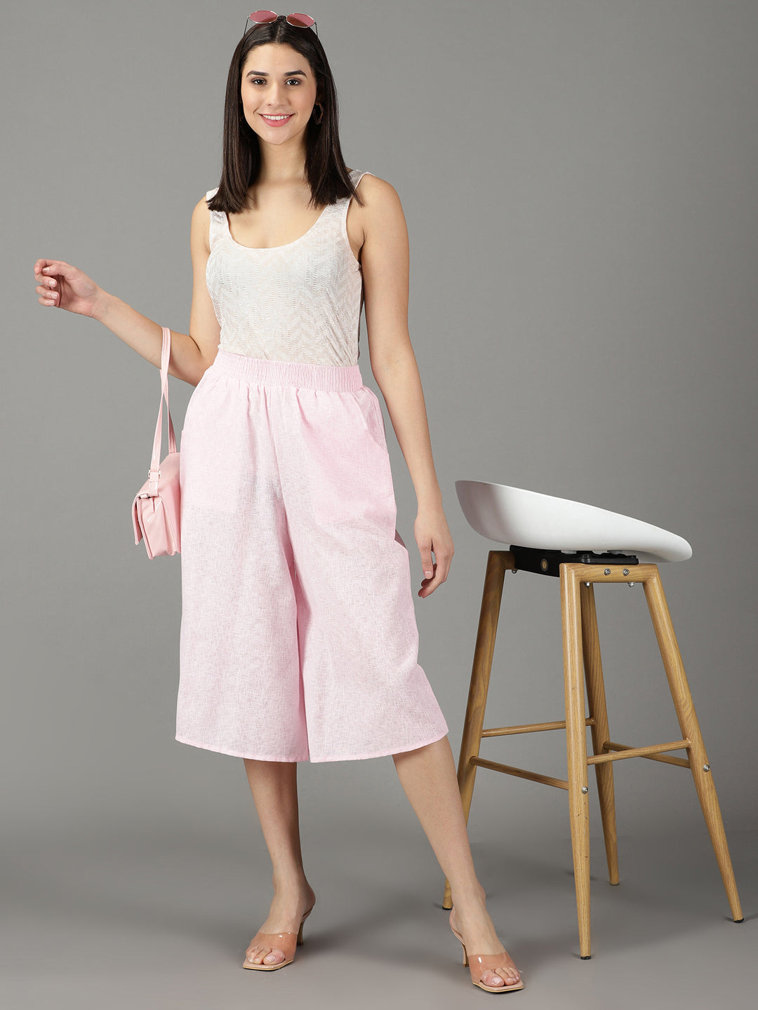 Women's Pink Solid Culottes
