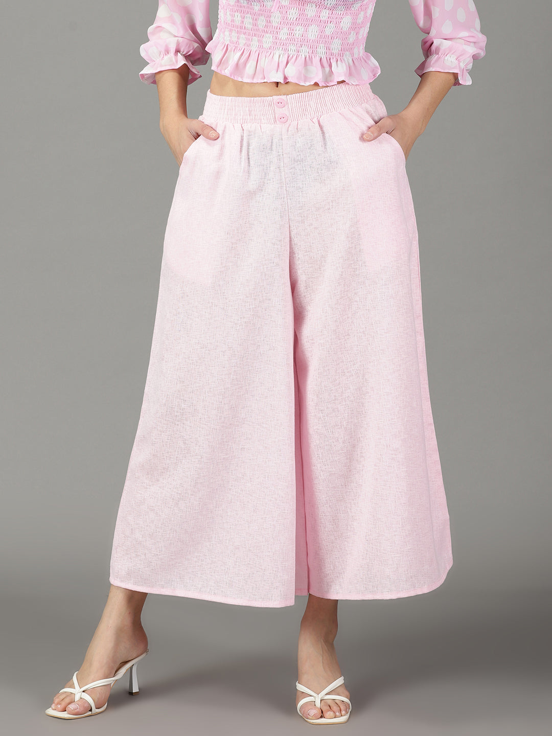 Women's Pink Solid Culottes