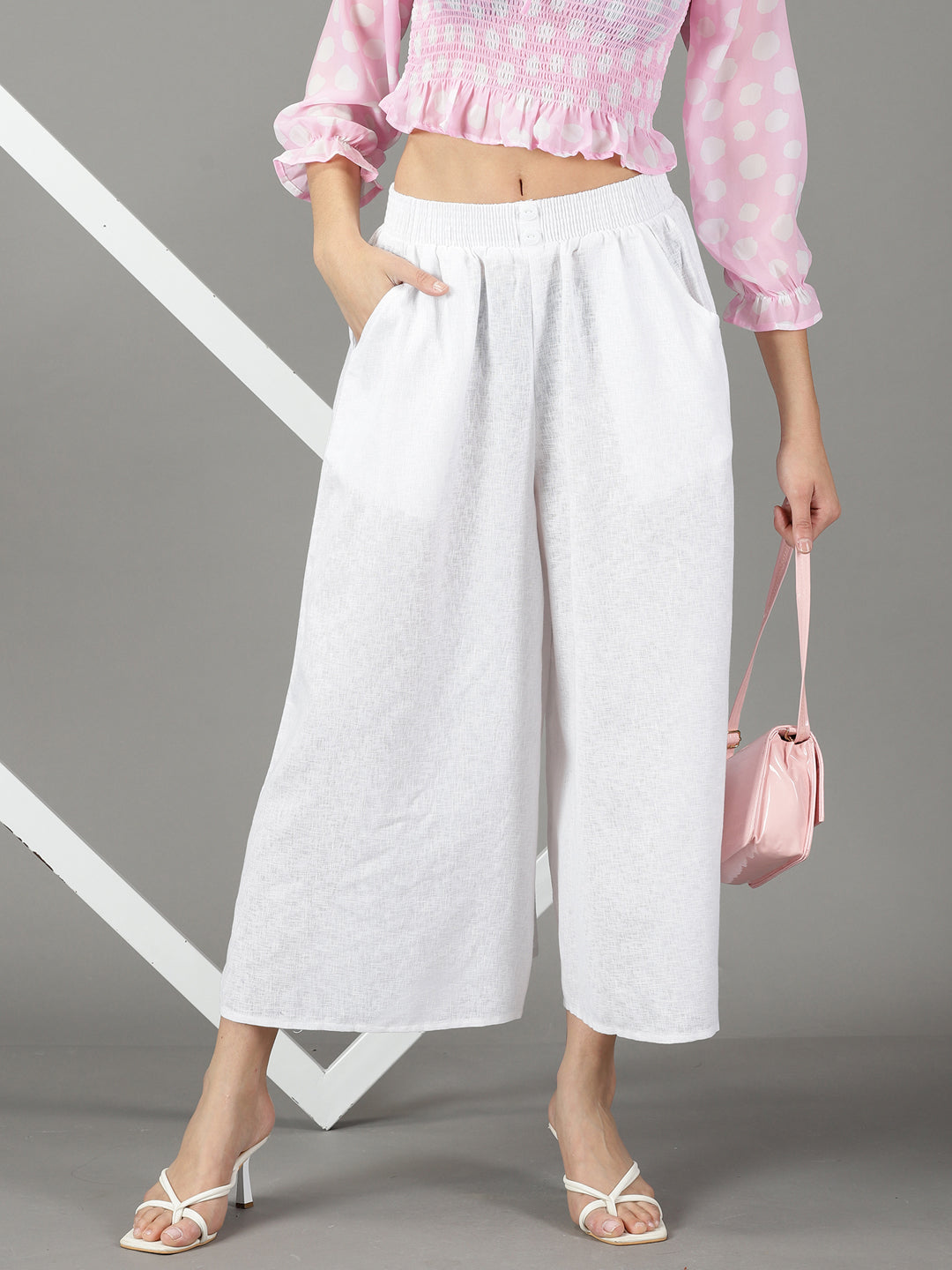 Women's White Solid Culottes