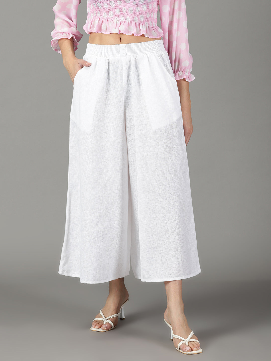 Women's White Solid Culottes