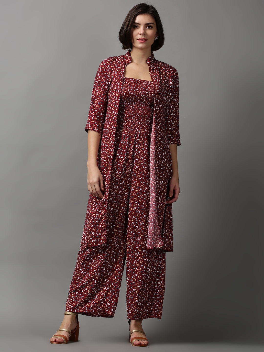 Women's Red Printed Jumpsuit