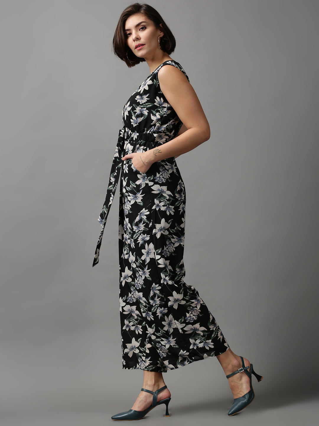 Women's Black Printed Jumpsuit