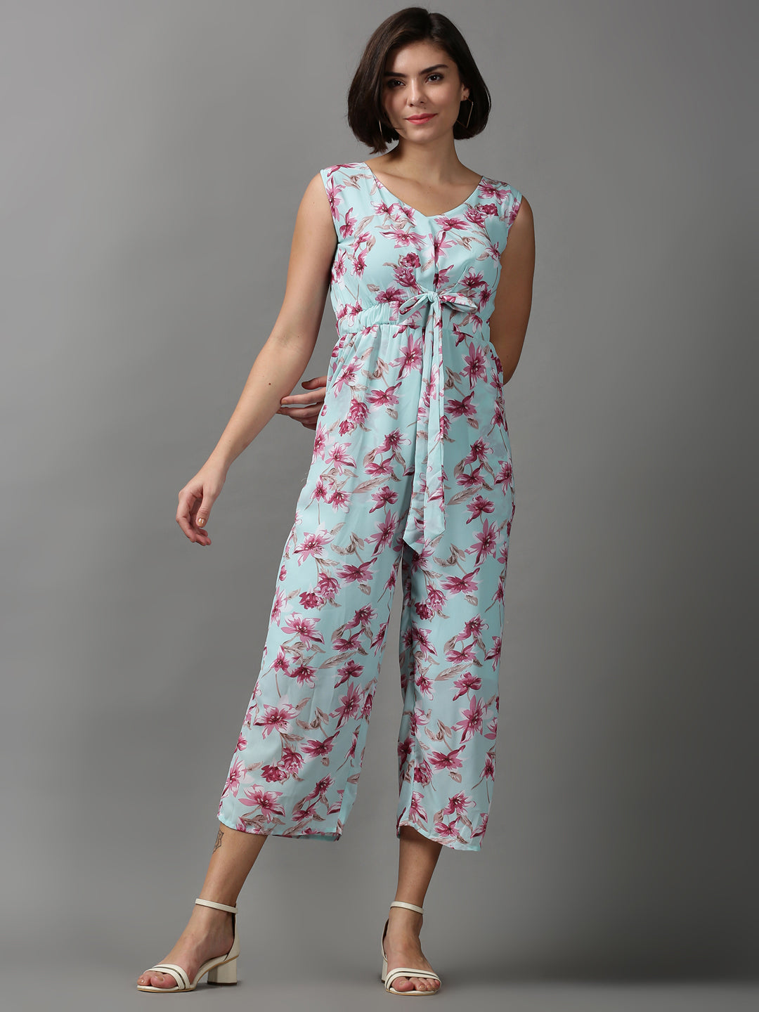 Women's Sea Green Printed Jumpsuit