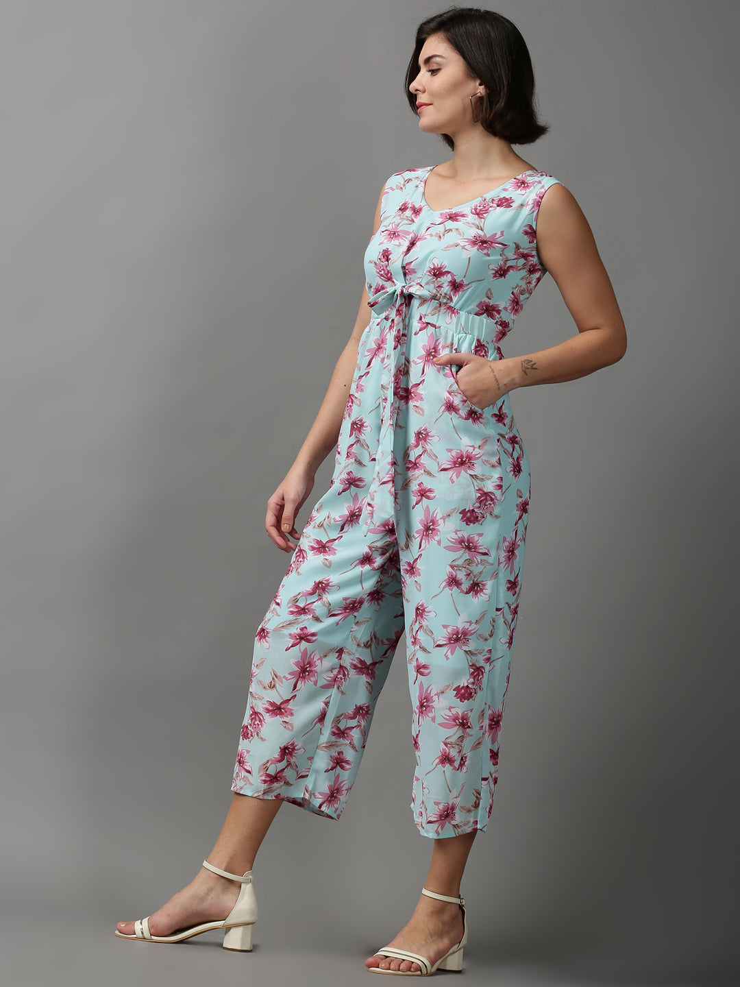 Women's Sea Green Printed Jumpsuit