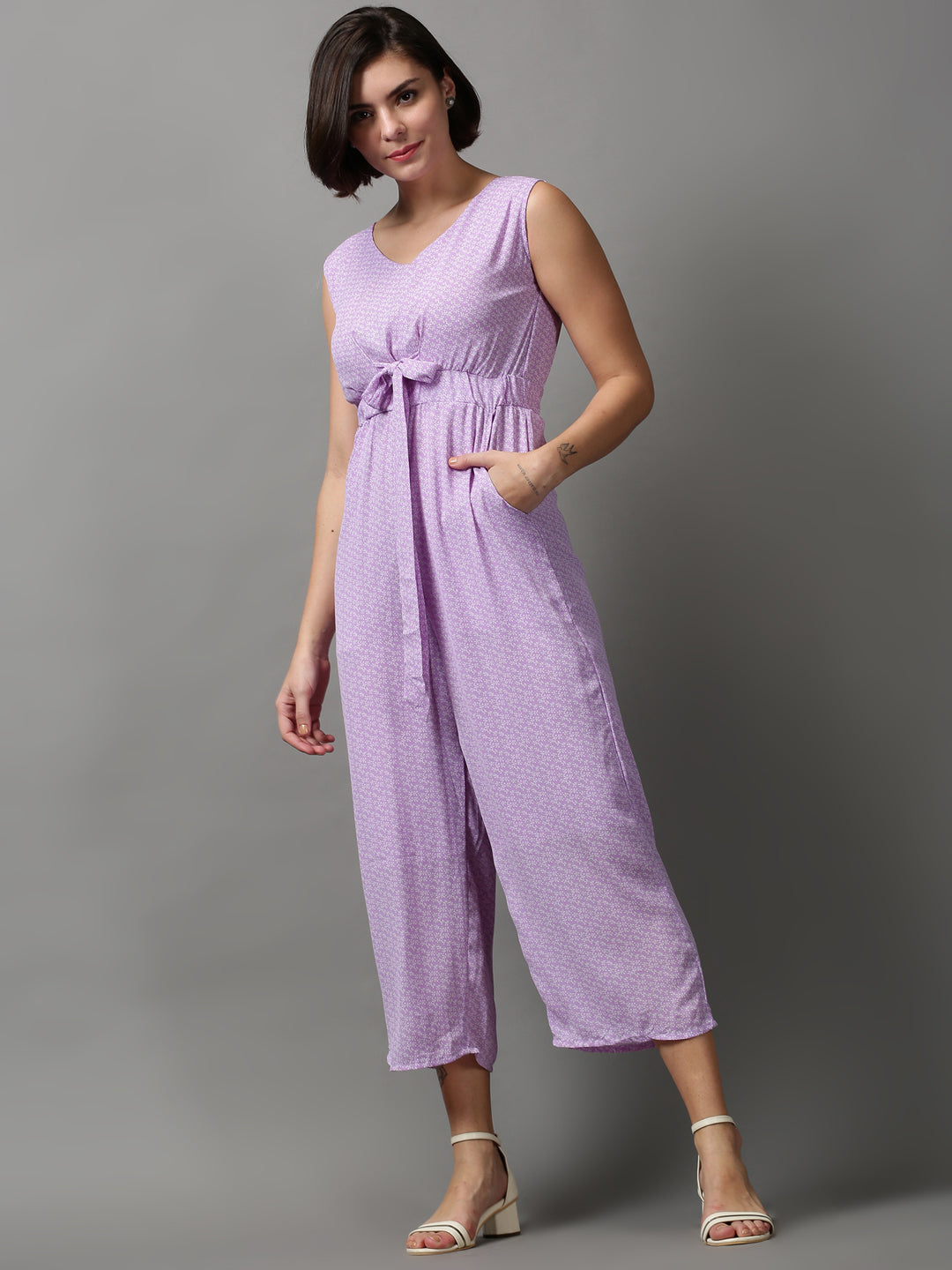 Women's Purple Printed Jumpsuit