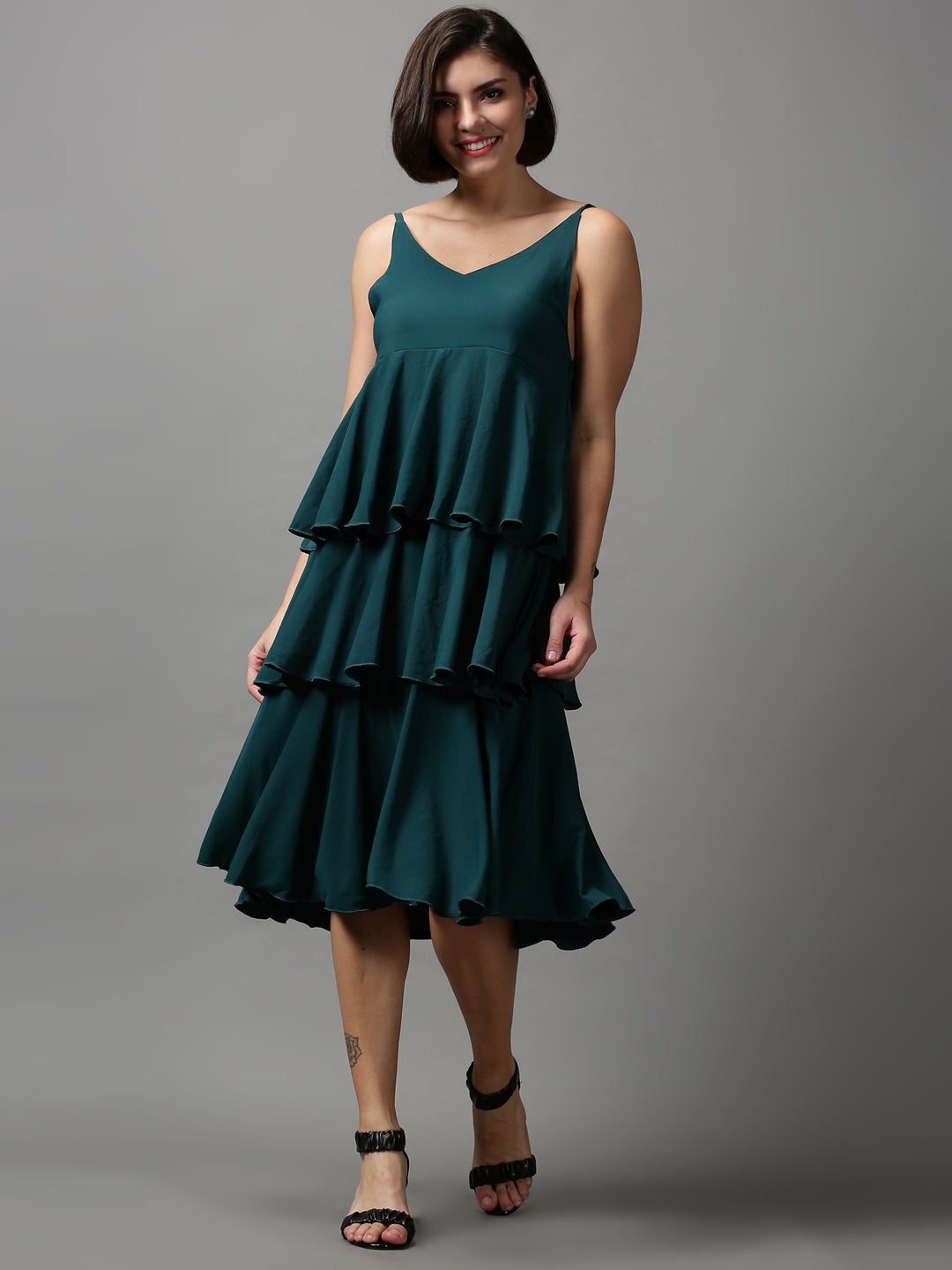 Women's Green Solid Maxi Dress