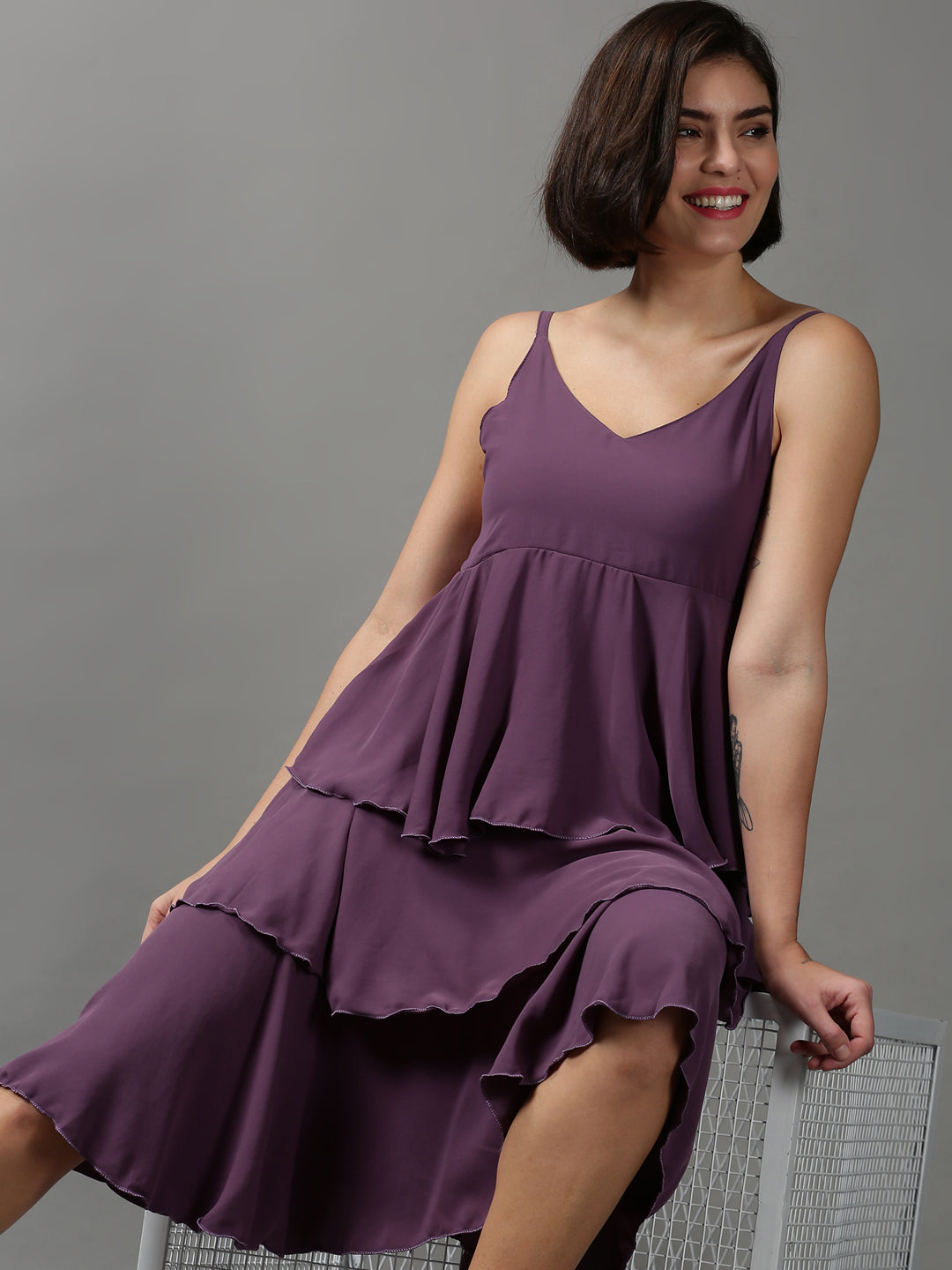 Women's Violet Solid Maxi Dress