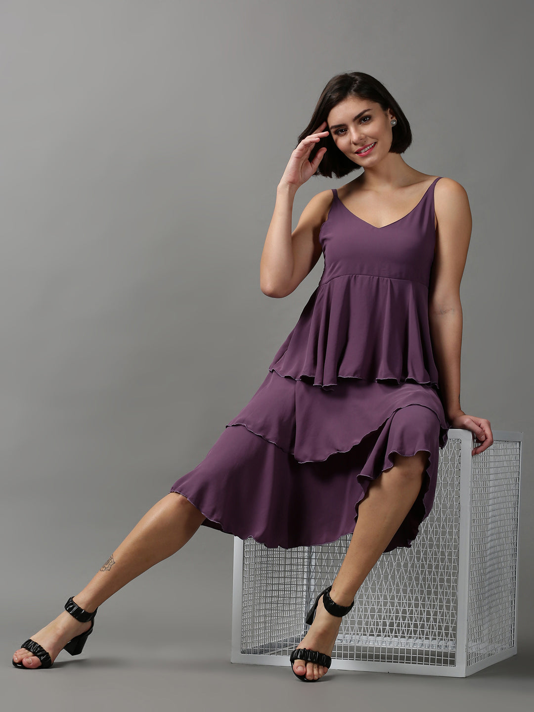 Women's Violet Solid Maxi Dress