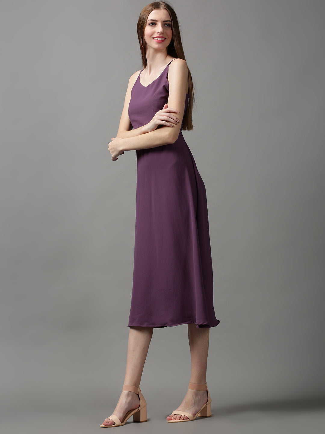 Women's Violet Solid A-Line Dress