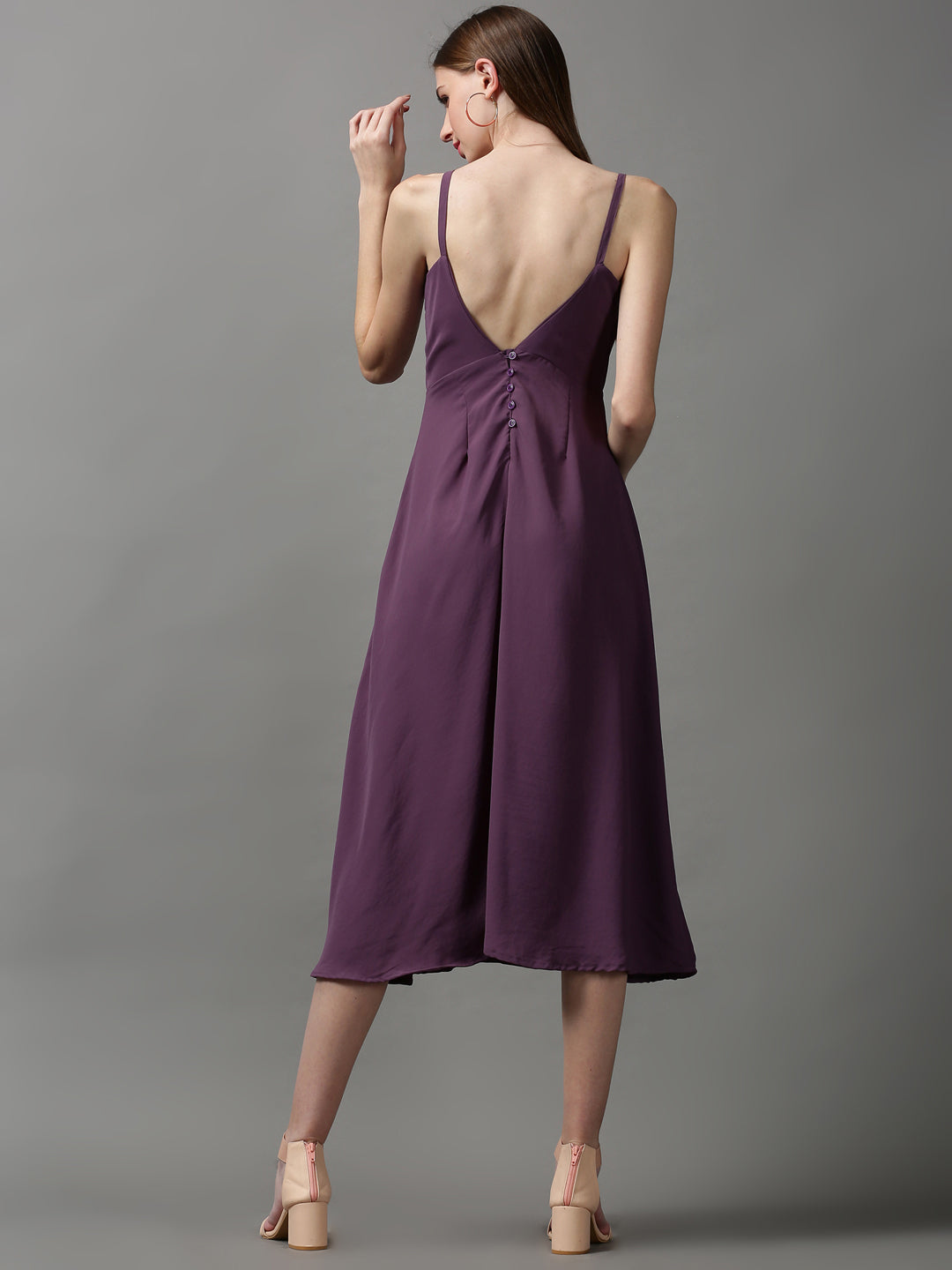 Women's Violet Solid A-Line Dress