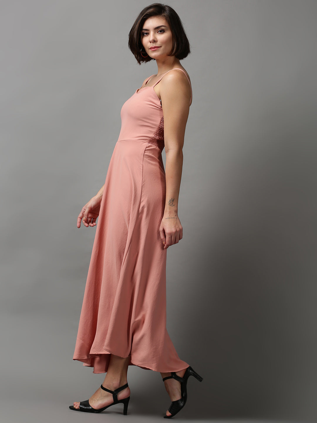 Women's Pink Solid Fit and Flare Dress