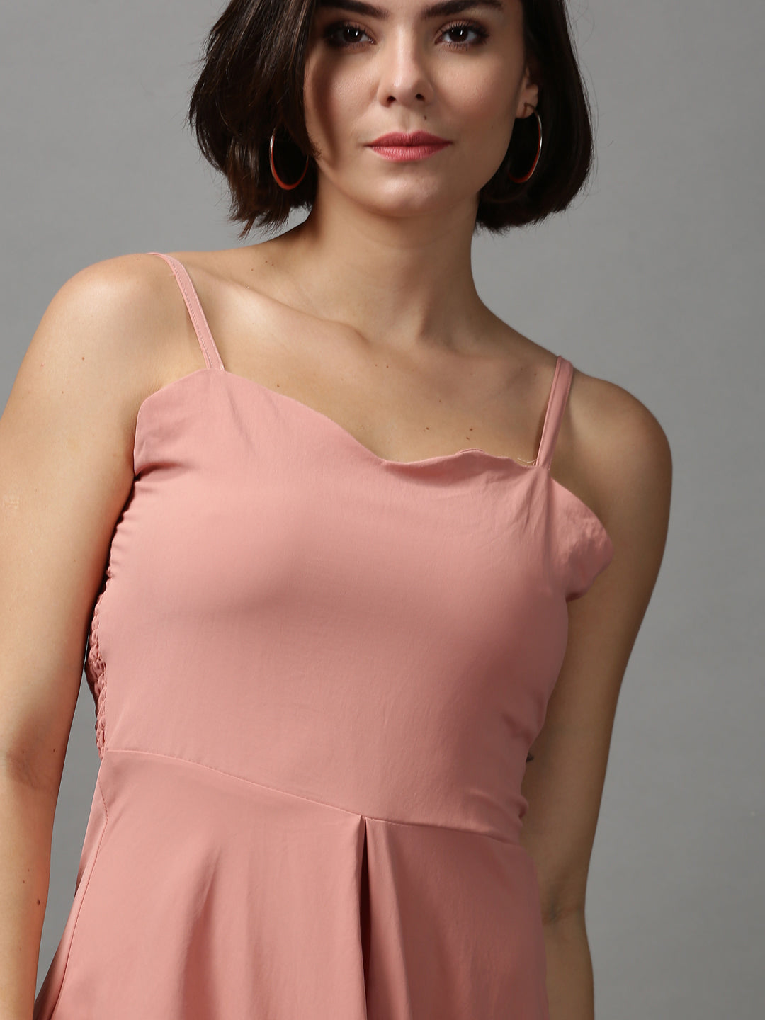 Women's Pink Solid Fit and Flare Dress