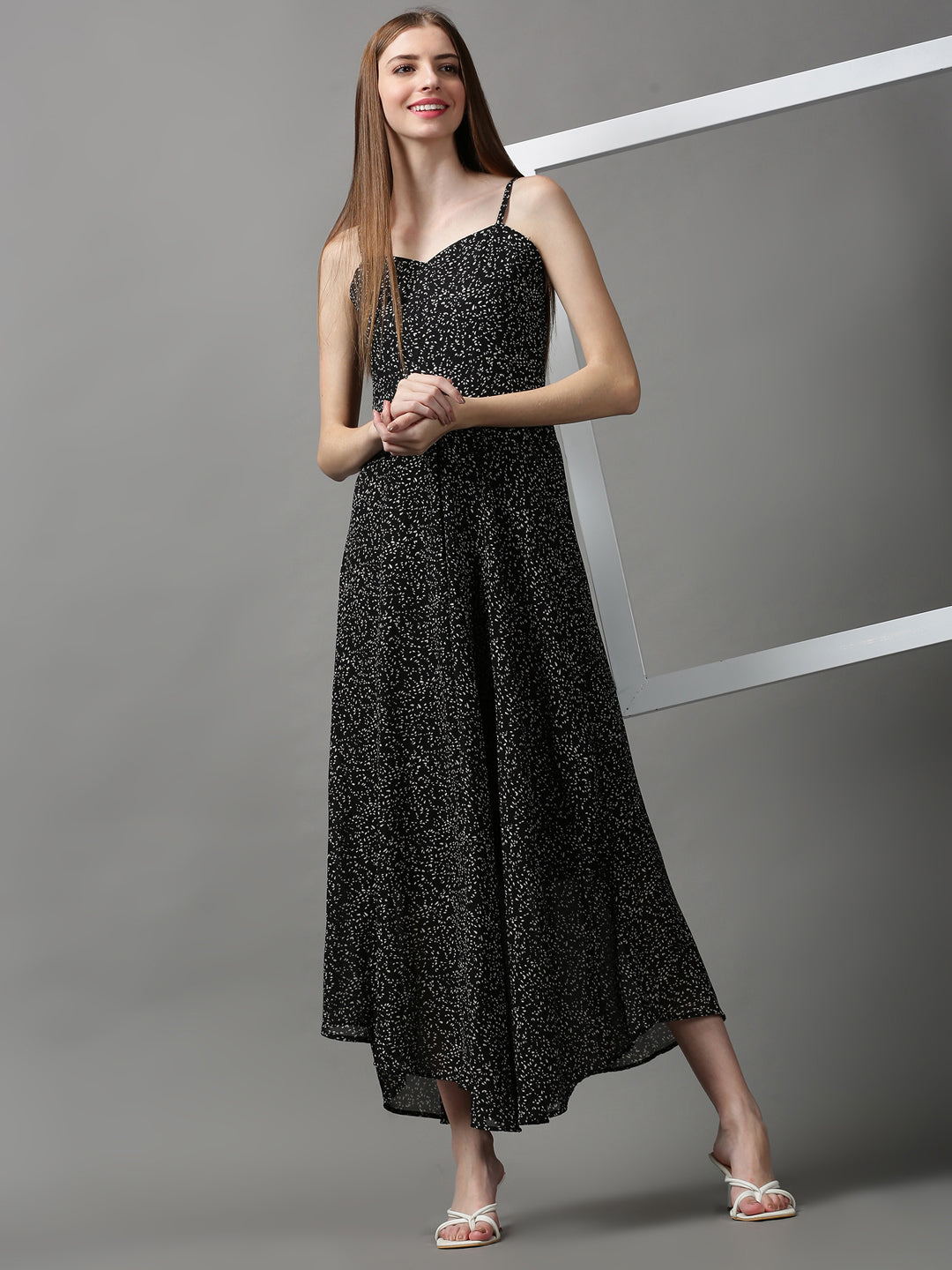 Women's Black Printed Fit and Flare Dress